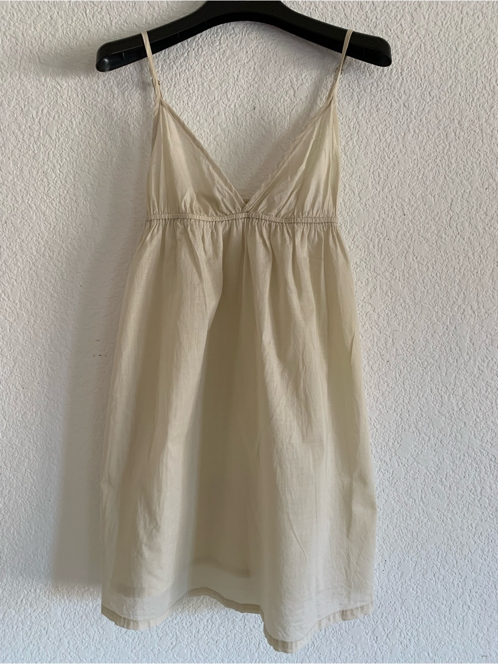 Simple Cream Spaghetti Strap Sheer Cotton Dress